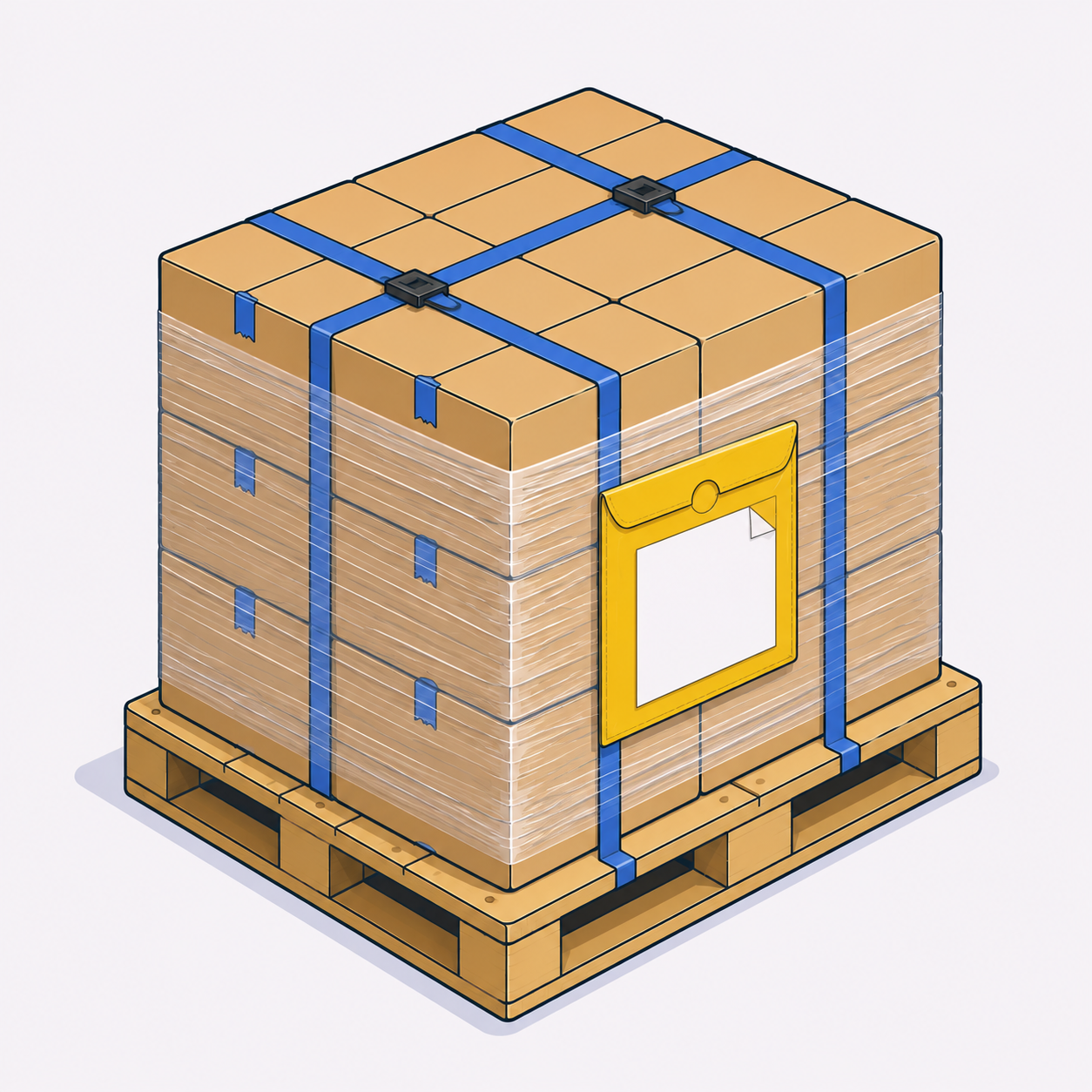 Shipping documents in a pouch attached to the outside of a wrapped pallet