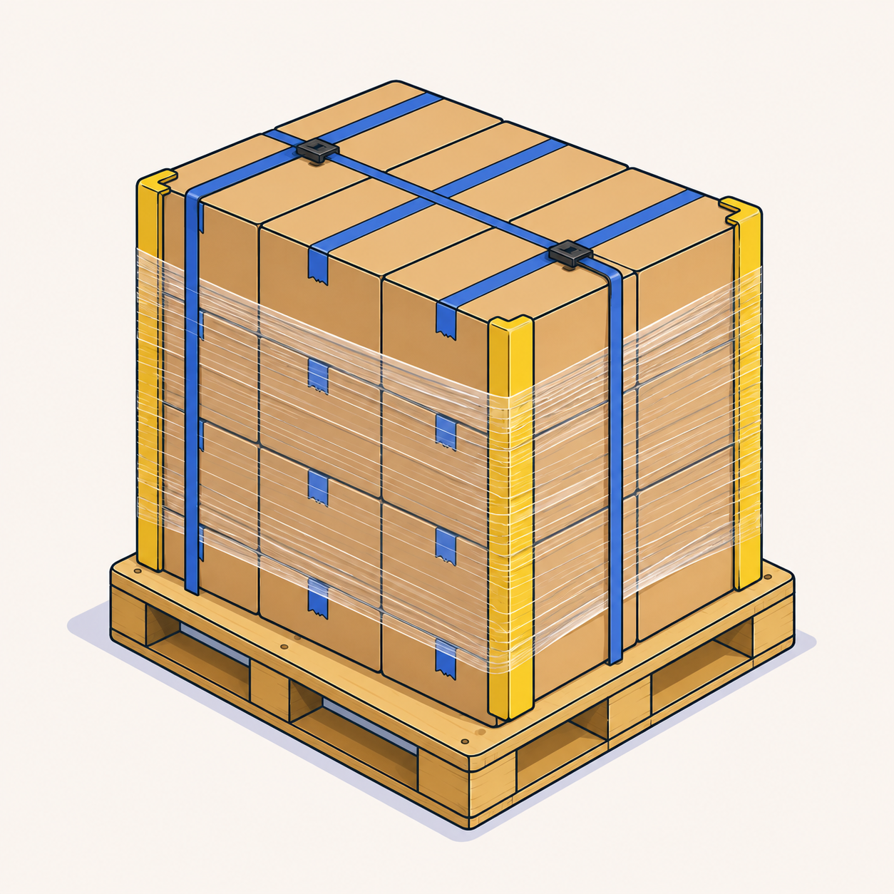 Corner edge protectors fitted to a palletized shipment